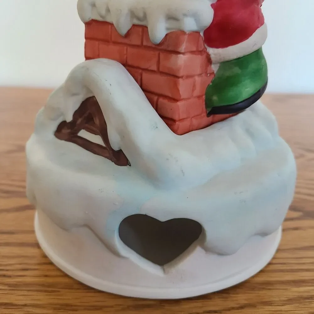 Vintage Ceramic Santa On Chimney Tealight Candle Holder 3-Piece Young's 1988
